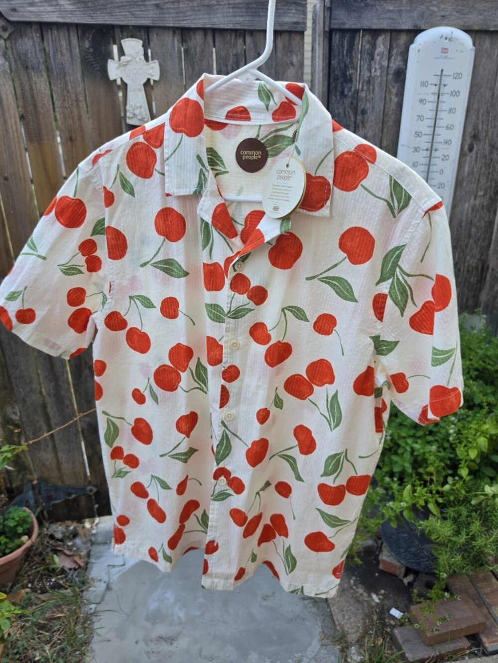 Common People Cherry Print Seersucker Shirt NWT M